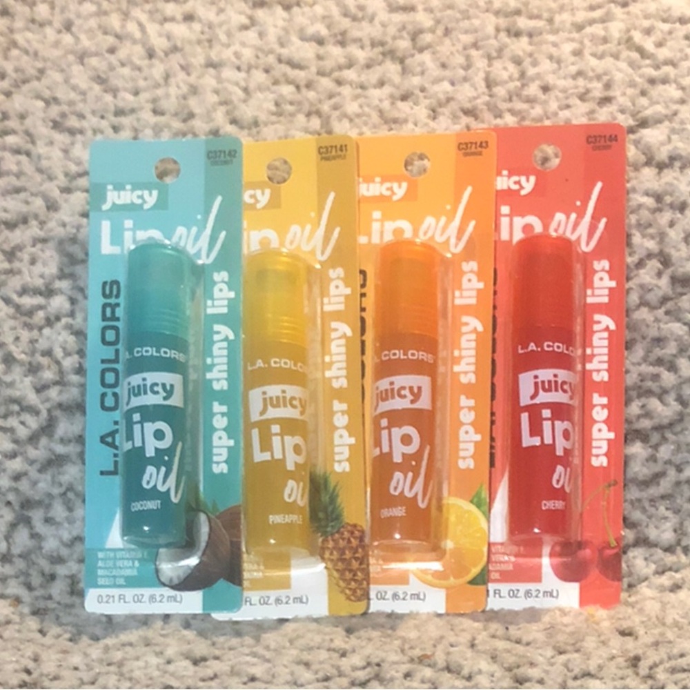 L.A. Colors Juicy Lip Oils Roller Ball Cherry, Pineapple, Orange & Coconut (4)